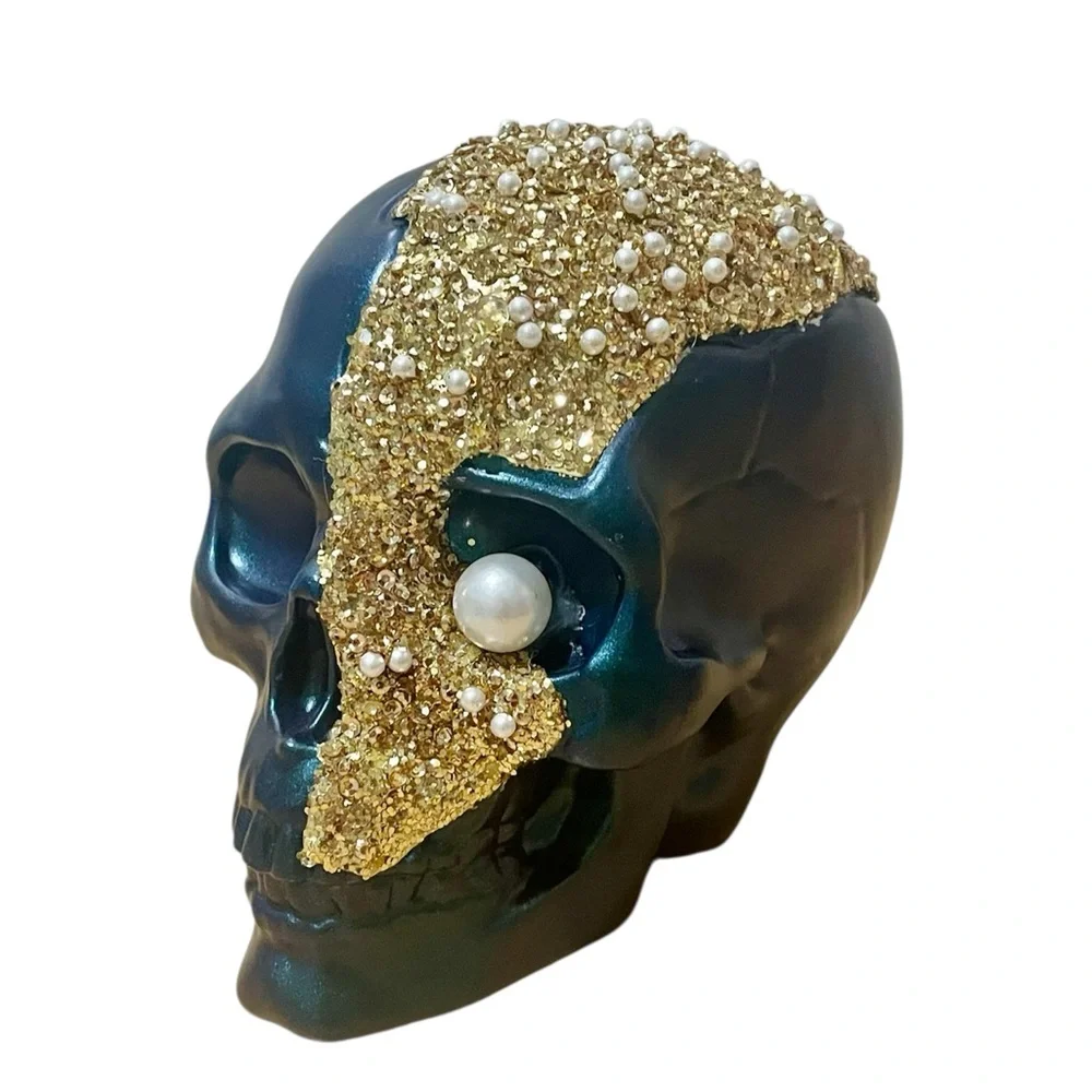 Target Metallic Teal with Gold Glitter Decorative Skull
